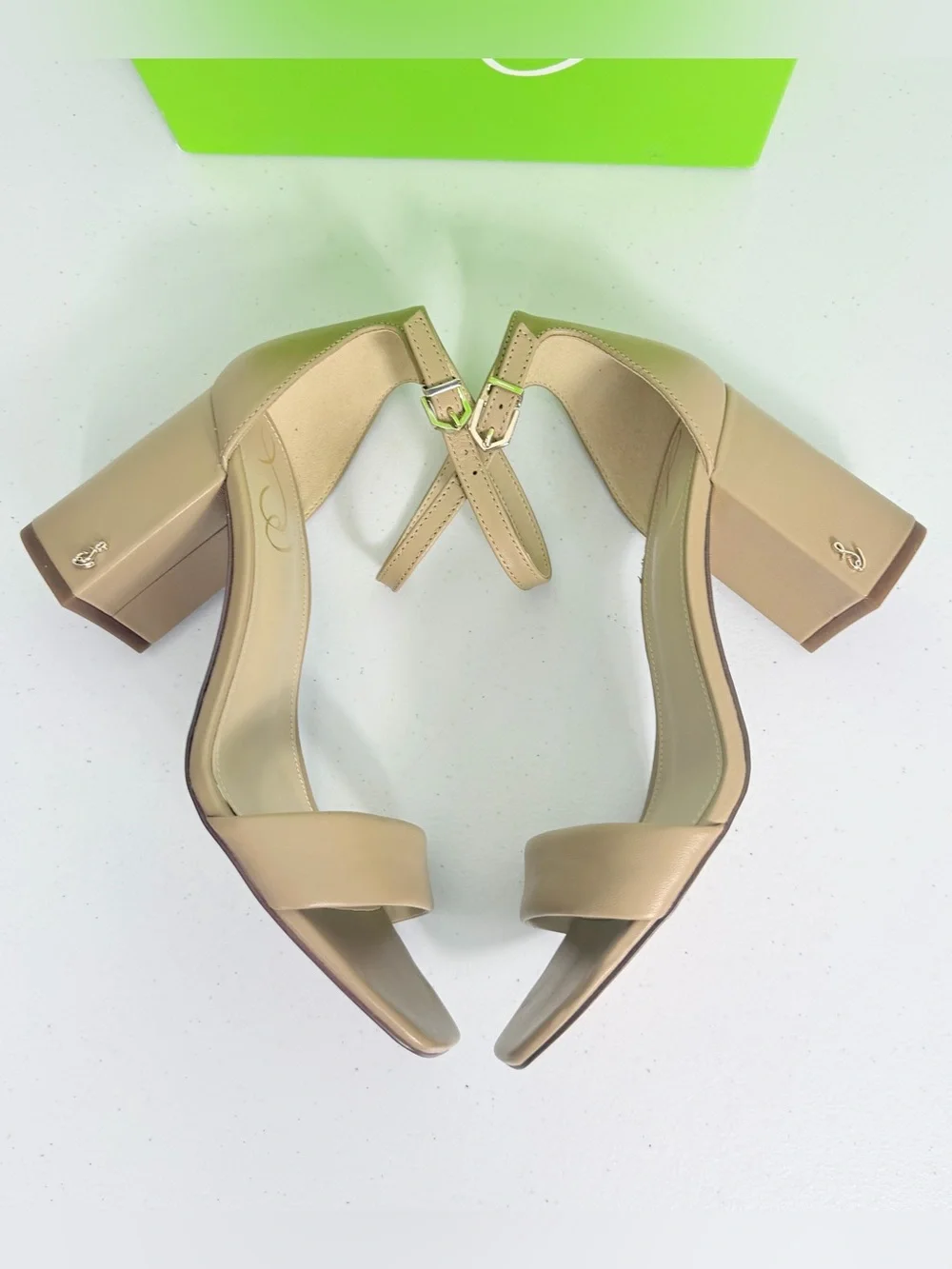 Sam Edelman Daniella Block Heel Sandal 8M Soft Beige Nude Leather Matte